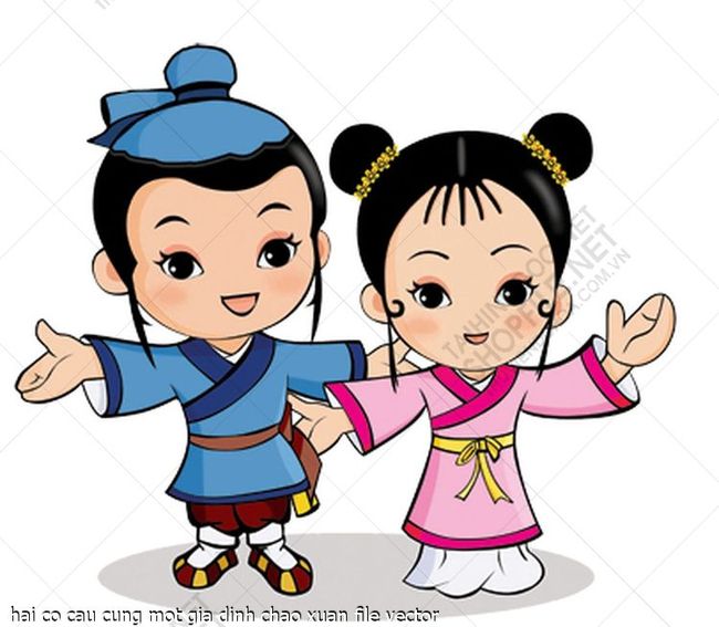 hai co cau cung mot gia dinh chao xuan file vector